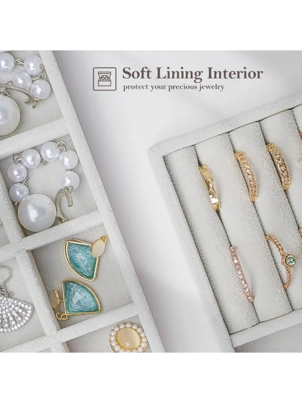 Stackable Jewelry Organizer Trays with Removable Dividers - 4 Layer Storage for